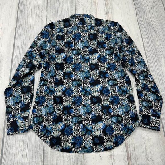 NWT Robert Graham Alloway Button Shirt S Blue Flip Cuff Floral Skull Mens $198 - Picture 3 of 12
